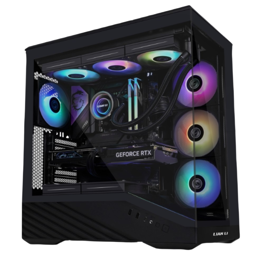 Lian Li Vector V100 ATX Mid-Tower PC Case, 4 x 120mm ARGB PWM Fans Pre-Installed, LED RGB Strip, Display Platform with Tempered Glass