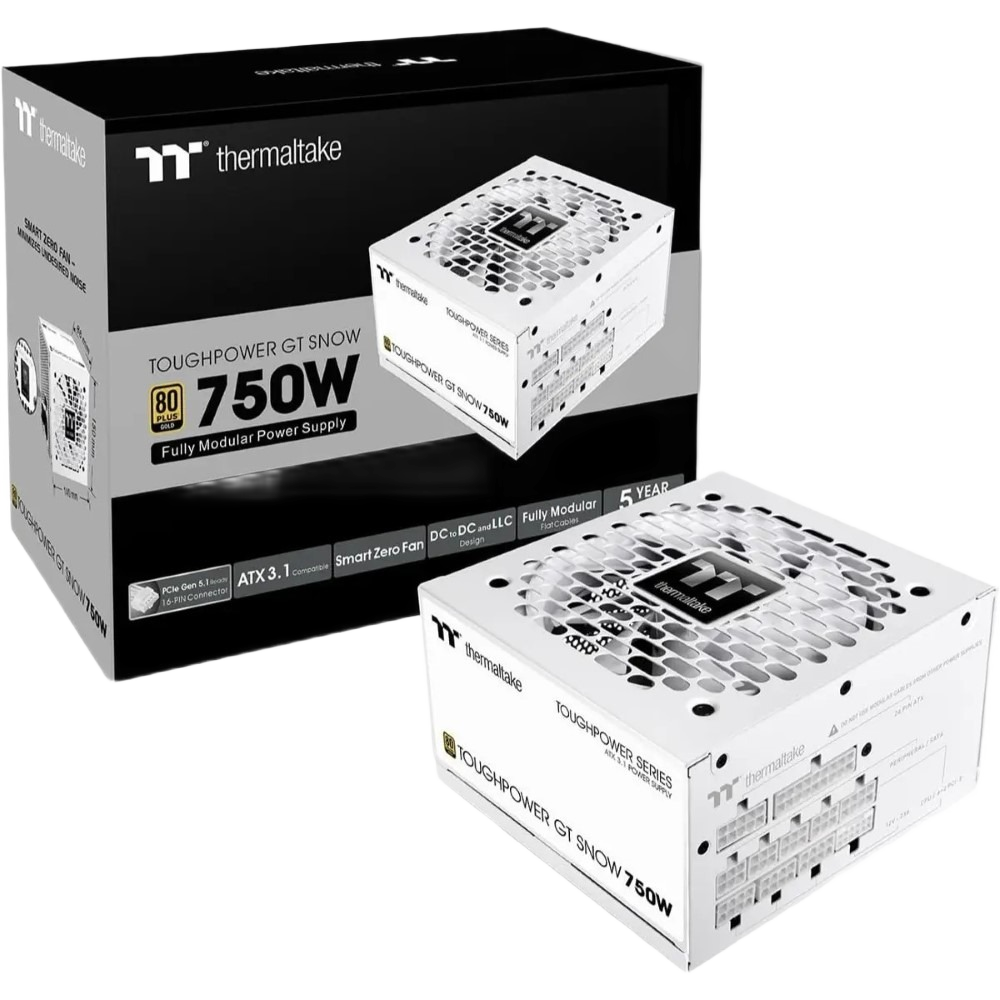 Thermaltake ToughPower GT Snow 750W ATX 3.1 Standard Power Supply - 80 Plus Gold Efficiency,