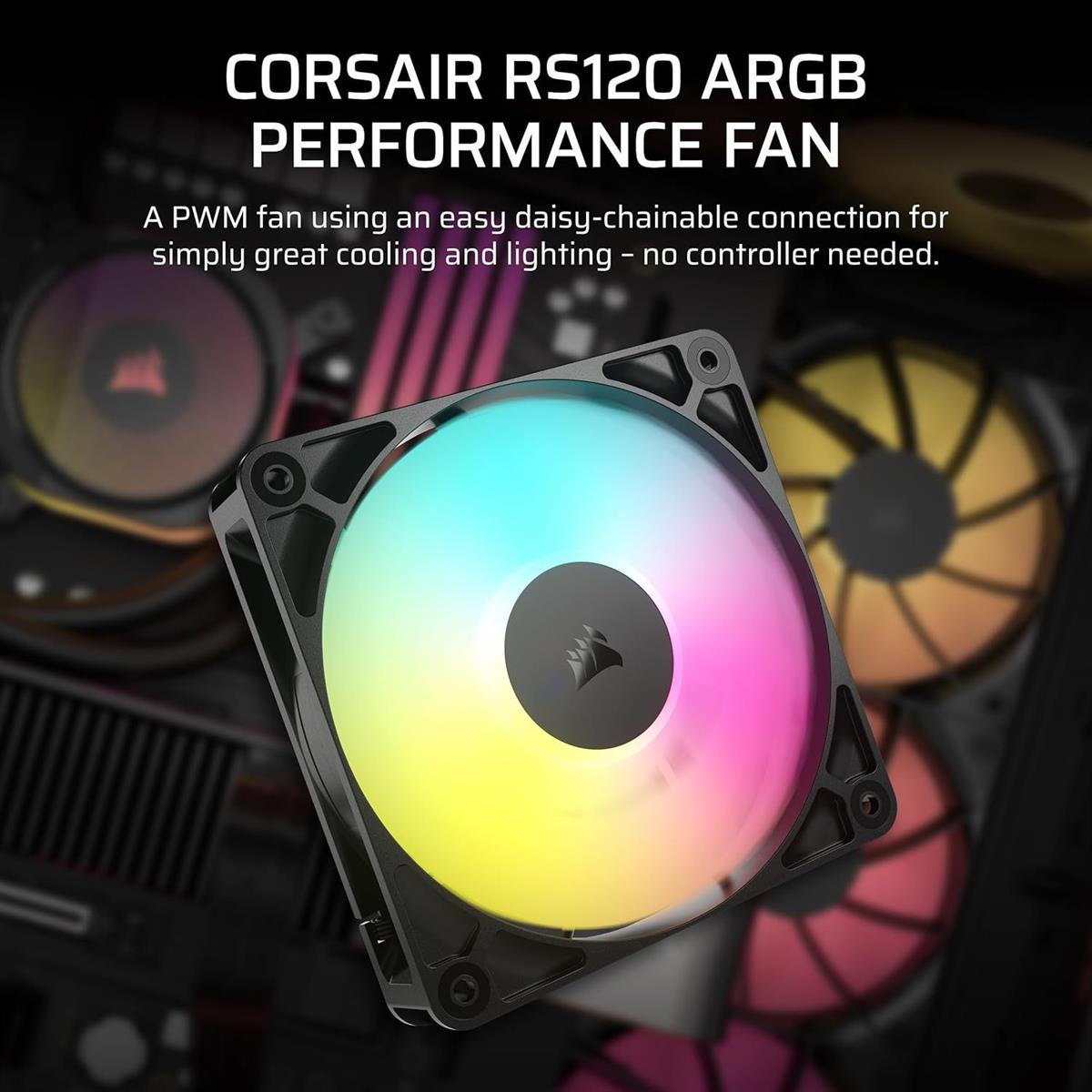 Corsair RS120 ARGB 120mm PWM Fan, Daisy-Chain Connection, - Image 2