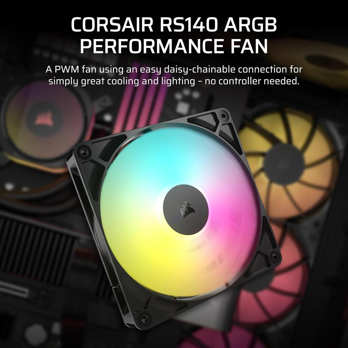 Corsair RS140 ARGB 140mm PWM Fan, Daisy-Chain Connection - Image 3